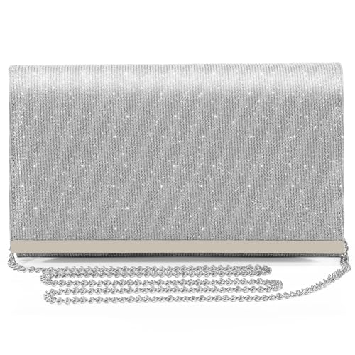 Sparkly Silver Sequins Envelope Clutch Detachable Chain Wedding Prom