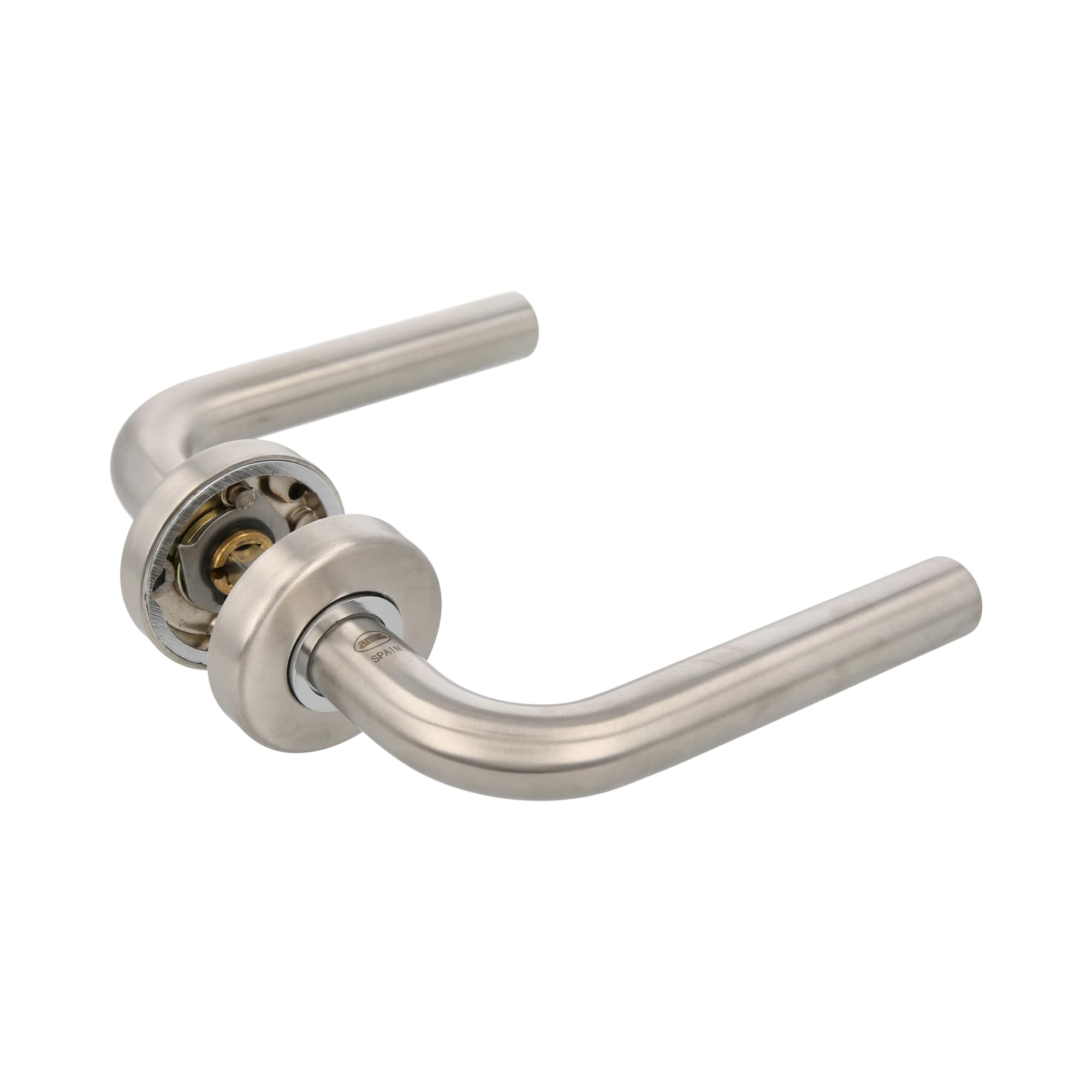 Amig - Juego de Manillas con Roseta para puerta - Mod. 4E - Acero inoxidable 18/8 - Ø53 mm - Cuadradillo de 8 mm - Plateado