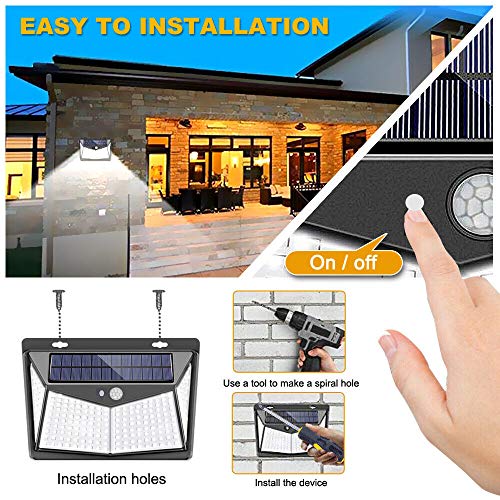 212 Led Motion-Sensor-Solar-Light-Outdoor, 3 Modes, 270° Wide Angle, IP65 Waterproof, Easy-to-Install Security Lights for Front Door, Yard, Garage, Deck 2pack