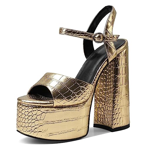 Sandales à talons hauts épais et escarpins dorés de fête
