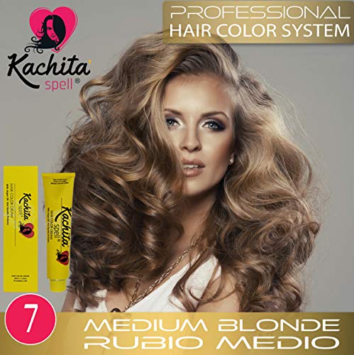Miniatura 2 de Tinte permanente para el cabello, rubio medio, 7 Kachita Spell de 3.52 onzas, 3.4 fl oz, color en crema profesional para el cabello con queratina y