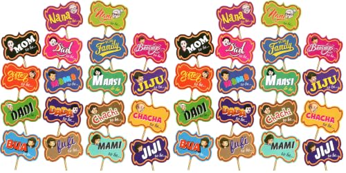 Image of Rozi Decoration Family Photobooth Props Set of 18 Sticks for The Baby Shower & Family Relationship, Pre-Wedding Photographic Props, Haldi Mehndi Wedding Decorations Pack of 2