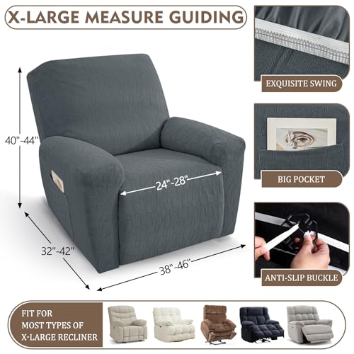 Image of ZNSAYOTX 100% Waterproof Recliner Chair Covers, 3-Piece Stretch Fit Recliner Slipcovers with Buckle & Elastic Band for Lazy Boy, Stay in Place, Soft Plaid Jacquard Protector (X-Large, Dark Grey)
