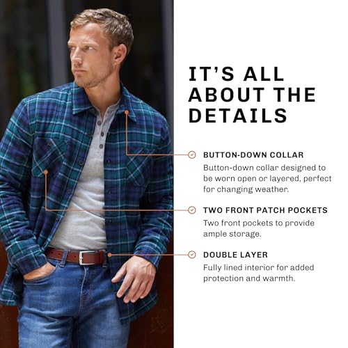 Image of Weatherproof Vintage Mens Hooded and Non-Hooded Sherpa Lined Soft Brushed Plaid Flannel Button-Down Shirt Jacket