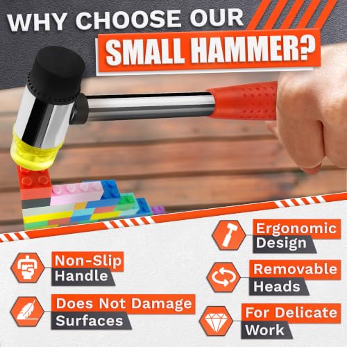 Image of Small Rubber Mallet Hammer, Red 25mm Double-Faced Soft Face Mallet with Soft Rubber & Hard Plastic Heads, Non Marring Jewelry Hammer for Leather Craft, Tile, Furniture Repair, Hobby & DIY Projects