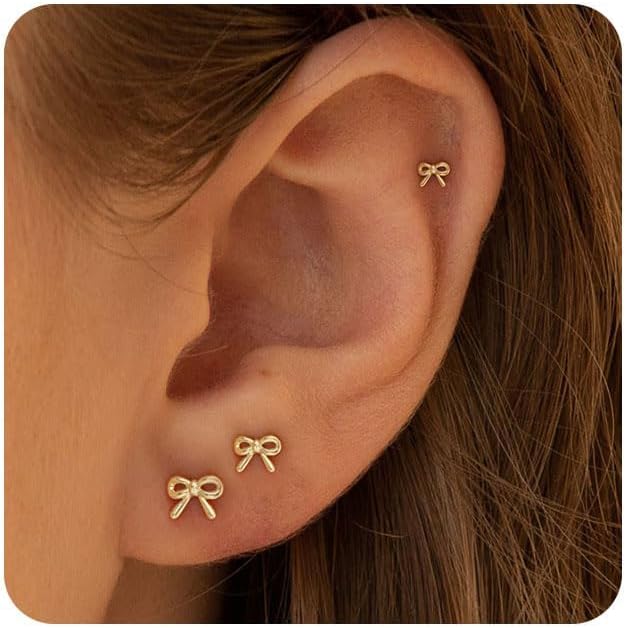 VRIUA 20G Tiny Flat Back Earrings for Women - 14K Gold/Silver Plated Small Flat Back Stud Earrings Hypoallergenic Cartilage Helix Piercing Jewelry