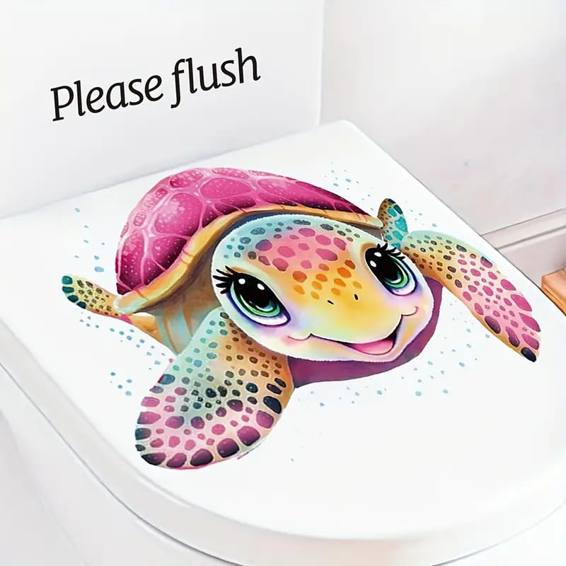 Christmas Pink Turtle Toilet Cover Sticker Decals,Spring Flower Leaf Butterfly Waterproof Toilet Lid Tank Seat Decals Cistern Self-Adhesive Bathroom Wall Sticker