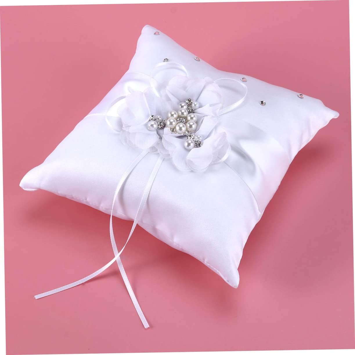 Unomor Complete Wedding Ring Pillow and Flower Basket Kit 20x20cm Ring Pillow Notebook and Pen White Flower Design