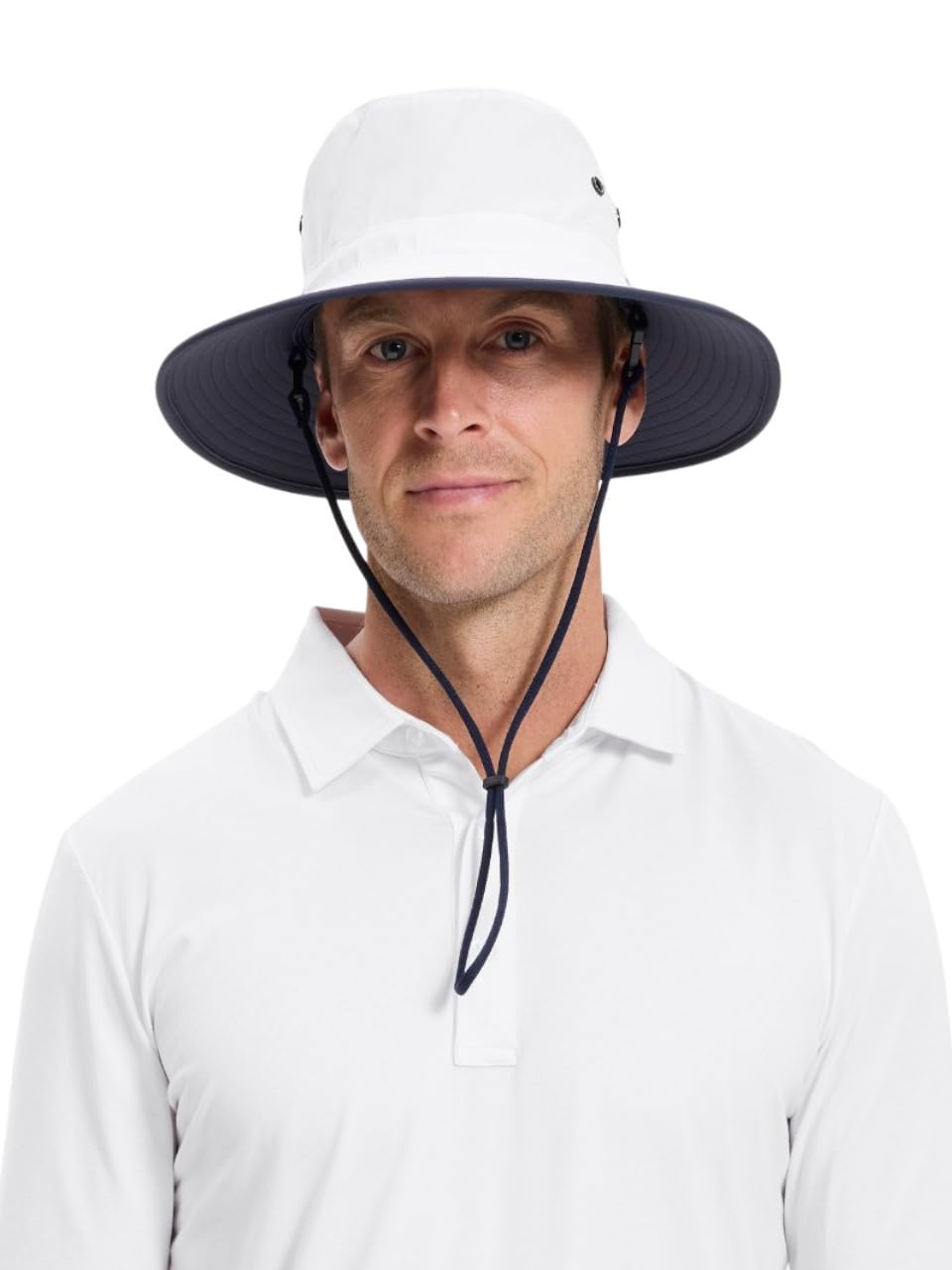 Solbari Unisex White / Navy Traveller Broad Brim Sun Hat Upf 50+ - White/Navy - Small