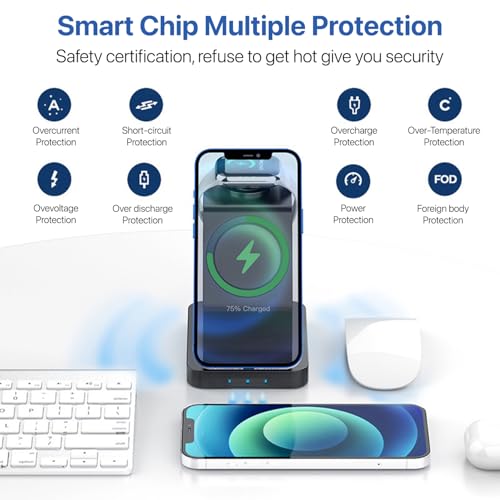Image of eller sante Combo 3in1 23W Magnetic Mag-Safe Wireless Charger with 30W Fast Charger Adapter for iPhone 17 /17 Air /17 Pro /17 Pro Max, 16 /16 Plus /16 Pro /16 Pro Max, 15 /14 /13 /12, Airpods, iWatch- Black