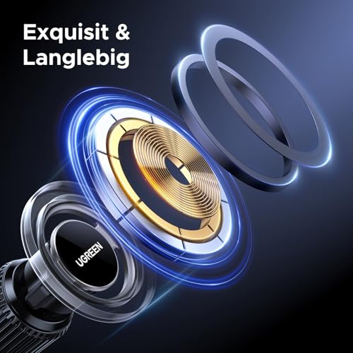 UGREEN Handyhalterung Auto Anti-Fall Magnetverschluss, MagSafe Autohalterung dreht Sich 360°, Lüftung KFZ Handyhalterung Kompatibel mit iPhone 17 16 15 14 13 12 Pro Max Plus Mini, MagSafe Hülle, Grau 6