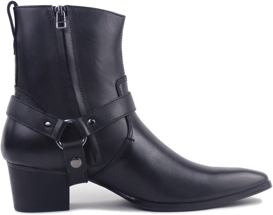OSSTONE Dress Boot Men Designer Leather Chelsea Boots Casual Heel Shoes Zipper-up OS-JY002-US - Image 2