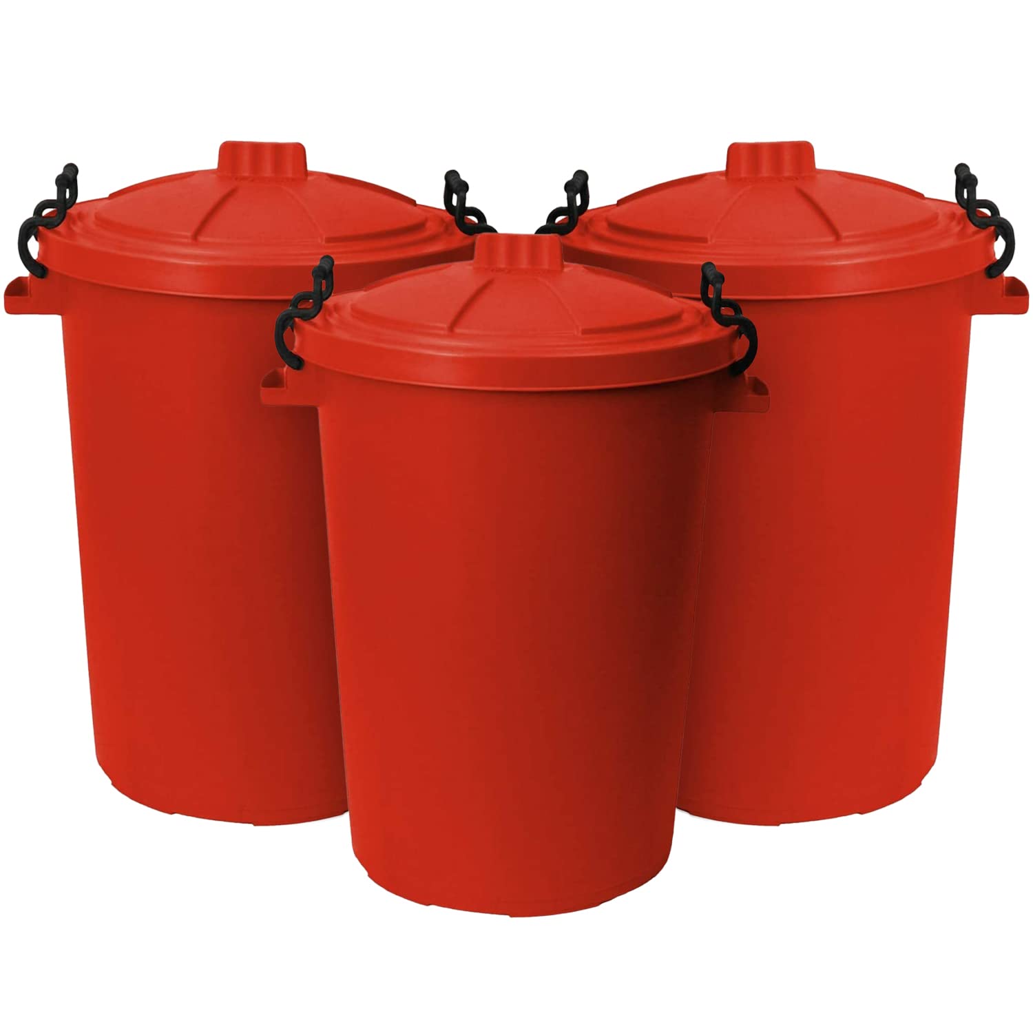 TENLITE (Set of 3) Large 50L Bin/Storage Bin With lid For Homes Gardens Animal Feed (Red)