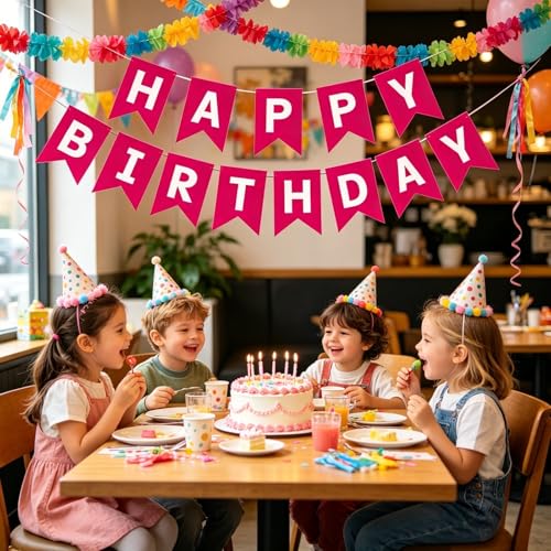 Image of Happy Birthday Banner Birthday Party Supplies (Rose Red)