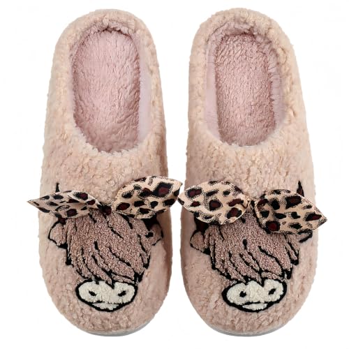 QHTAZ Highland Cow Slippers Animal Shoes Fuzzy Cartoon House Slipper