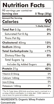 Raw Organic Whey Protein Powder, Grass Fed, Unflavored 1 Ingredient, No Additives or Fillers, Undenatured, Made in USA, 5 lb