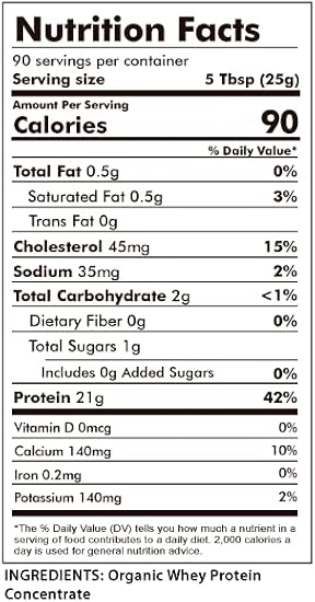 Raw Organic Whey Protein Powder, Grass Fed, Unflavored 1 Ingredient, No Additives or Fillers, Undenatured, Made in USA, 5 lb