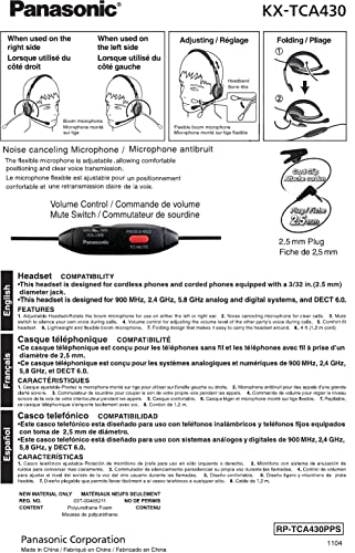 Panasonic Comfort Fit Headset for TCA Series Cordless Landline Phones, Foldable Headset with Flexible Noise-Cancelling Microphone and Volume Control, 2.5 mm Plug, Grey/Silver KX-TCA430 - image 5
