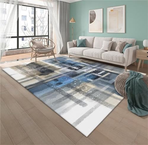 Tapis vinyl bleu 200x200cm géométrique abstrait pour intérieur chic