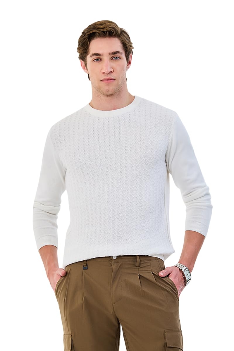 Men's Sweater | Stylish Textured Knit Design with Crew Neck & Full Sleeves | Premium Soft Cotton Knitwear for Men's Casual & Winter Wear-image-30