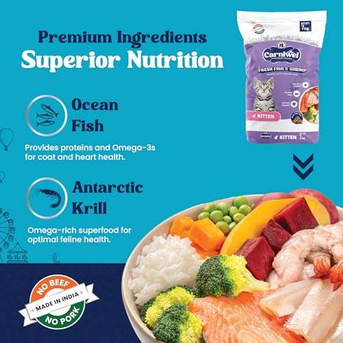 Image of Carniwel Fresh Fish & Shrimp Kitten Dry Cat Food 7 kg | Fresh & Natural Ingredients | Highly Palatable | Supports Healthy Skin & Glossy Coat | Premium Nutrition