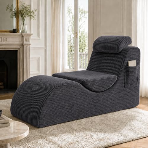 Kuczn Sillón modular de pana con diseño único, sofá Boneless de espuma de compresión altamente elástica, cojín extraíble y bolsillo lateral, para salón y dormitorio
