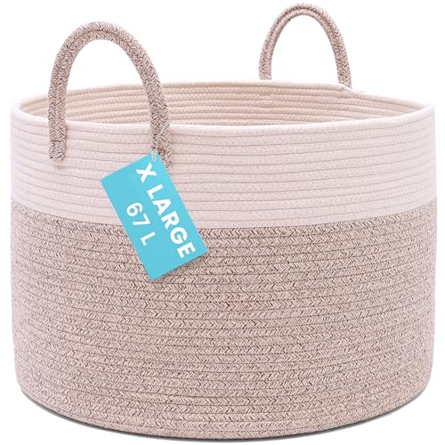 OrganiHaus Korb Geflochten Rund, Wäschekorb Geflochten, Korb Aufbewahrung Groß, Aufbewahrungskorb Kinderzimmer, Aufbewahrungskorb für Decken Kissen...