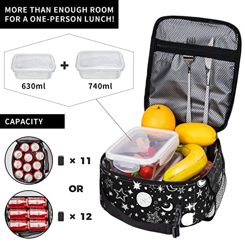 Algranben Lunch Bags For Teens Boys Girls Men Women, Bento Lunch Box Containers Insulated Cooler Tote Reusable Black And White Moon Star #TOP1
