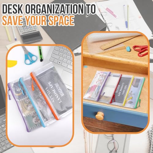 Image of 24pcs Mesh Zipper Pouch Bags 9.3 x 4.7 Inches, 8 Color Small Clear Pouches Bulk, Travel Cosmetics Organization, Classroom and Office Supplies