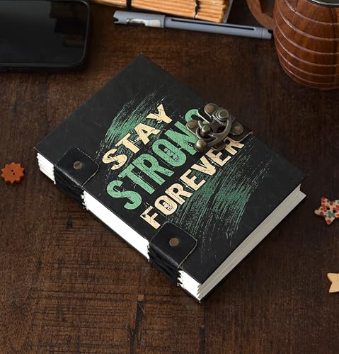 Image of Stay Strong Forever Handmade Journal with Lock (5x7 Inches) | Hardcover Recycled Paper Diary | Eco-Friendly Motivational Notebook