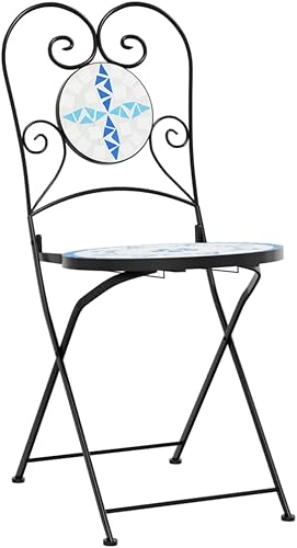 Miniatura 5 de vidaXL Sillas Bistro - Asiento plegable de cerámica - 2 piezas de mosaico azul y blanco - para jardínpatiointerior - 15" x 17.9" x 35.2"