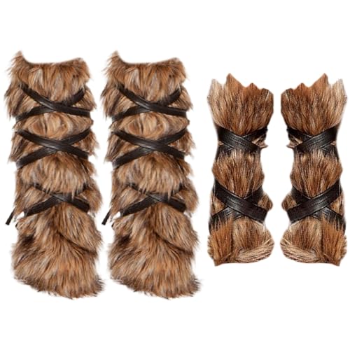Costume Viking femmes Halloween avec guêtres en fausse fourrure