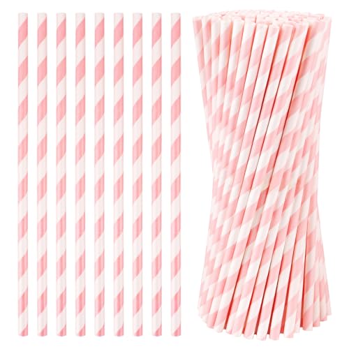 Pitillos de papel KTOJOY rayados rosas 100 unidades 21 cm miniatura 7