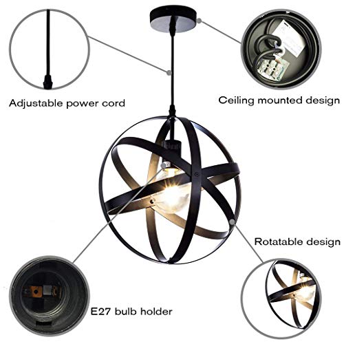 Giggi Black Ceiling Light, Modern Industrial Ceiling Lights with Adjustable Shape & Length, Round Pendant Light Fixture with E27 Fitting, Ceiling Lights Living Room Kitchen Bedroom Lounge Hallway - Image 3
