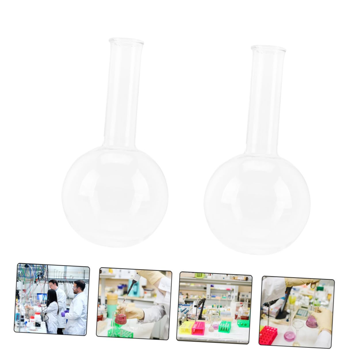 2 Stück Glaskolben Rund mit Rundem Boden aus Glas Tragbar und Leichtgewichtig für Labor und Forschung mit Abschlussatmosphäre für Präzise Experimente