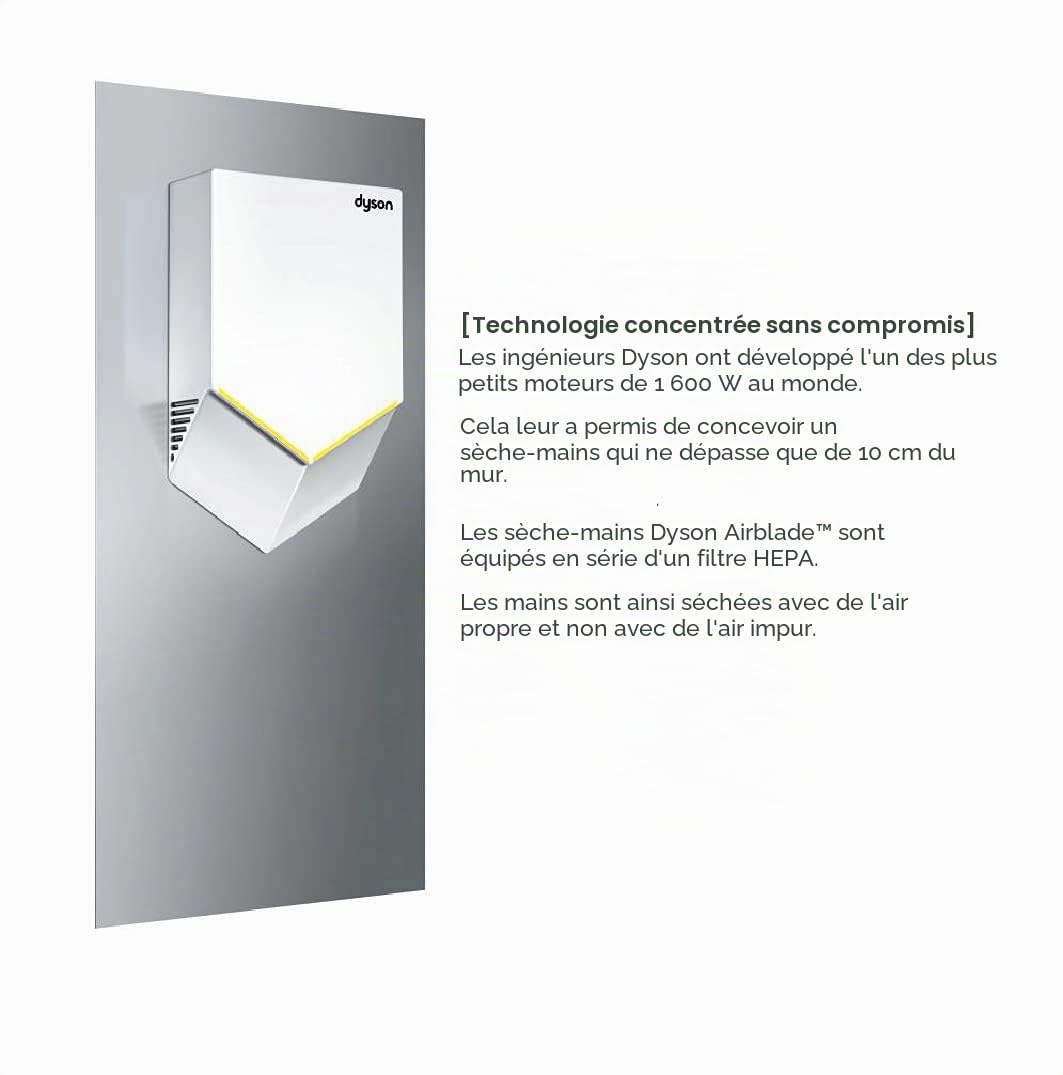 Dyson Airblade™ HU02 Blanc – Sèche-Mains Professionnel pour sanitaires, Bureaux, Restaurants, hôtels & espaces Professionnels