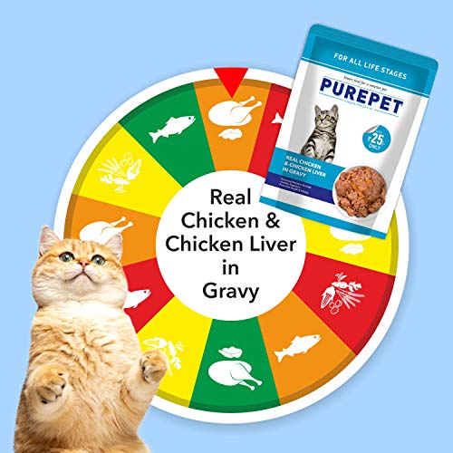 Image of Purepet All Life Stages Wet Cat Food, Real Chicken and Chicken Liver in Gravy, 24 Pouches (24 x 70g),1.68kg pack