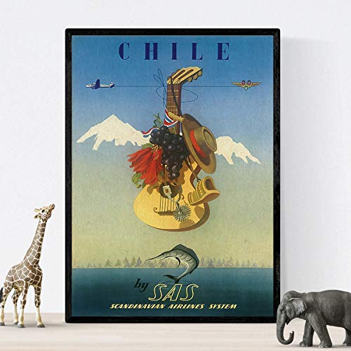 Nacnic Vintage Poster Vintage poster Chile. A4 size, 29.7L x 21W cm - Image 3