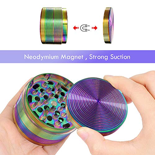 Herb Grinder 4 Piece 2.5\" Magnetic Top Grinder Durable Razor-sharp Teeth Mortar Spice Herb Grinder Colorful Rainbow Spice Grinder with Pollen Catcher for Spices/Vanilla Grind - Thumbnail 6