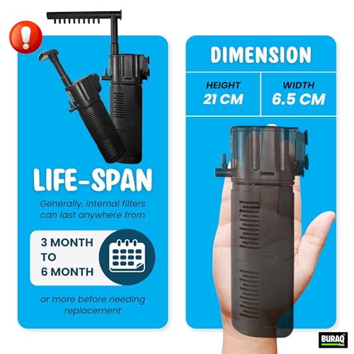 Image of Buraq Silent Fountain Aquarium Filter - 4-in-1 Submersible Pump for Filtration, Oxygenation, Wave & Fountain, 18W Powerful Water Flow 1000L /H, Multi-Mode Fish Tank Filter (1.5-2.5 FT Tanks)