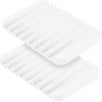 MOGADEE  Pack of 2 White Silicone Soap Dish with Drain Soap Holder Silicone for Bathroom Shower Non-Slip Design Soap Dish for Bathroom Kitchen Counter