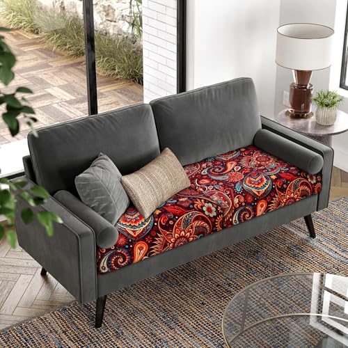 Image of YISUN Sofa Couch Cushion Covers, Stretch Printed Couch Seat Slipcover, Soft Couch Cover for Dogs, Washable Non-Slip Furniture Protector for Sectional Armchair Loveseat (Red Flower, 2 piece)