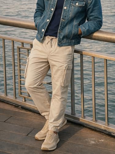 Image of The Indian Garage Co Men Mid-Rise Stretchable Relaxed Fit Cargo Joggers