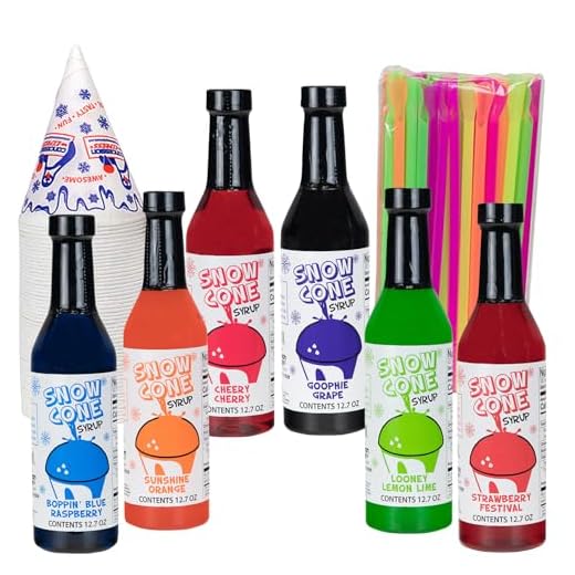 12.7oz Snow Cone Syrups (6 Pack W/Cups/Straws)