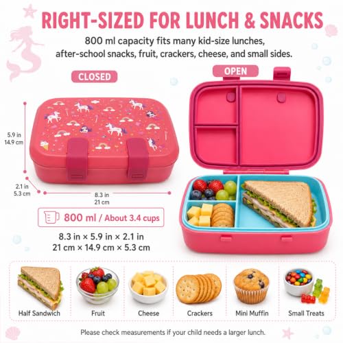 MISS BIG Microwave Safe Bento Box for Kids, Pink Mermaid Unicorn, 800ml — view 5