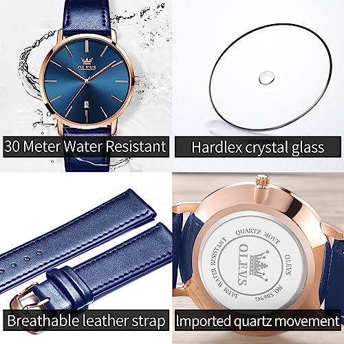 Image of OLEVS Mens Watches Minimalist Ultra Thin Fashion Casual Analog Quartz Date Watch Waterproof Slim Simple Big Face Dress Wrist Watch with Retro Leather Band for Men
