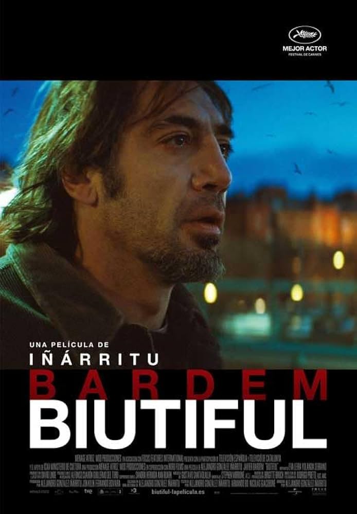 movie poster cover with Javier Bardem's face in profile
