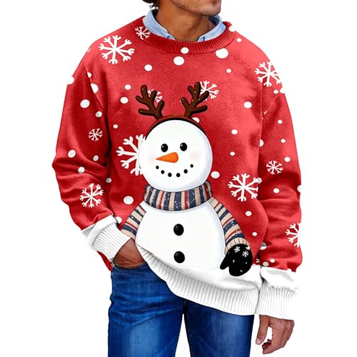 Generisch Jersey de Navidad para hombre, cuello redondo, cálido, suéter de Navidad, invierno, térmico, suéter de Navidad, pingüino, sudadera de Navidad, manga larga, jersey de Navidad, R rojo., XXL