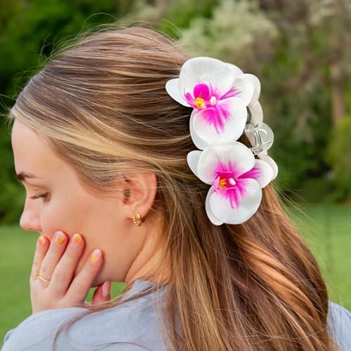 LILIE&WHITE Pince Cheveux Orchidée Tropicale – Grand Clip Fleur Hypoallergénique Anti-Décoloration Accessoire Chignon Cadeau Mariage Festival Plage