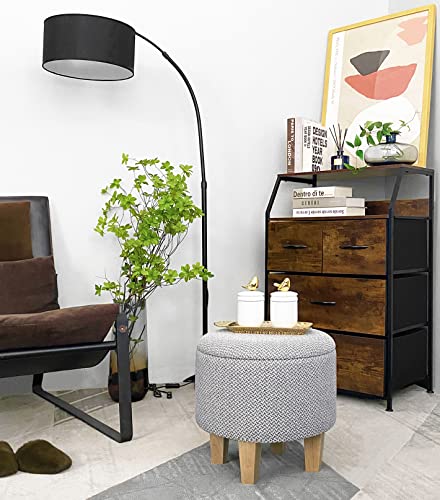Usjrao Linen Fabric Storage Ottoman Foot Rest Round Upholstered Foot Stool Padded Seat Comfy Chair With Lid And 4 Wooden Legs For Living Room Entryway Bedroom Hallway Office Light Gray #TOP5